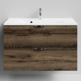 Тумба Марко 90 подвесной, ручки Хром, Дуб крымский коричневый ПВХ 131005-9005 Vodok с раковиной в комплекте