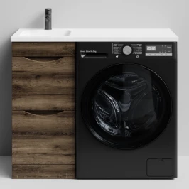 Тумба Смайл 100 напольный, под стиральную машину, левая, Дуб крымский коричневый ПВХ 131005-9005 Vodok с раковиной в комплекте