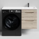 Тумба Смайл 110 подвесной, под стиральную машину, правая, Дубослив ореховый светлый ПВХ 3445 Vodok с раковиной в комплекте