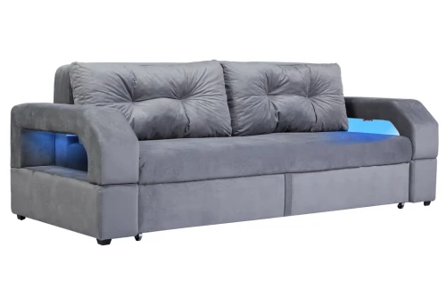 Диван еврокнижка Манчестер с подсветкой 160 велюр серый