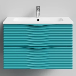 Тумба Эйфория 80 F2, пример RAL 5021 Водная синь, матовая, 2 ящика, подвесной Vodok с раковиной в комплекте