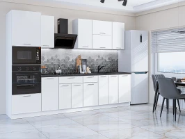 Прямая модульная кухня Квадро-01 Белый Белый 2140*3000*600 Прямая модульная кухня Квадро-01 Белый Белый 2140*3000*600