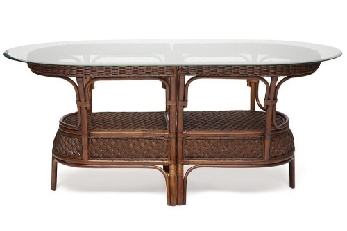 Комплект обеденный "ANDREA GRAND" (стол со стеклом+6 кресел+ подушки) Pecan Washed (античн. орех), Ткань рубчик, цвет кремовый