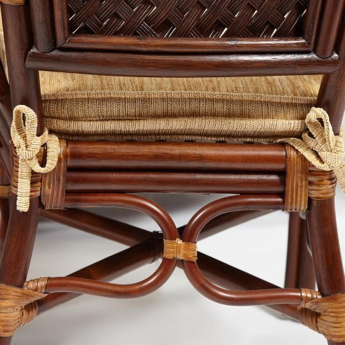 Комплект обеденный "ANDREA GRAND" (стол со стеклом+6 кресел+ подушки) Pecan Washed (античн. орех), Ткань рубчик, цвет кремовый