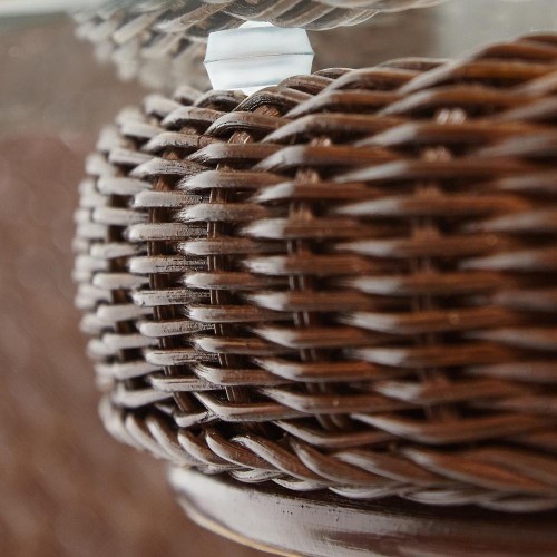 Комплект обеденный "ANDREA GRAND" (стол со стеклом+6 кресел+ подушки) Pecan Washed (античн. орех), Ткань рубчик, цвет кремовый