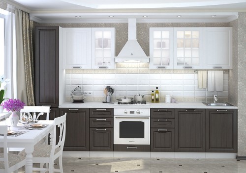 Кухонный гарнитур Прага 3300 Белое дерево/Венге премиум(синий) МДФ ПВХ прямой