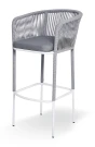 "Марсель" стул барный плетеный из роупа, каркас из стали светло-серый (RAL7035) муар, роуп светло-серый круглый, ткань светло-серая
