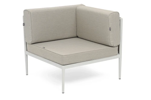 "Касабланка" угловой модуль плетеный из роупа, каркас алюминий светло-серый (RAL7035) муар, роуп серо-коричневый 23мм, ткань бежевая 15052