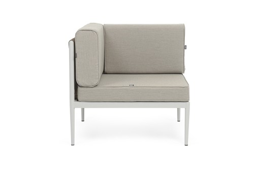 "Касабланка" угловой модуль плетеный из роупа, каркас алюминий светло-серый (RAL7035) муар, роуп серо-коричневый 23мм, ткань бежевая 15052