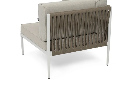 "Касабланка" угловой модуль плетеный из роупа, каркас алюминий светло-серый (RAL7035) муар, роуп серо-коричневый 23мм, ткань бежевая 15052