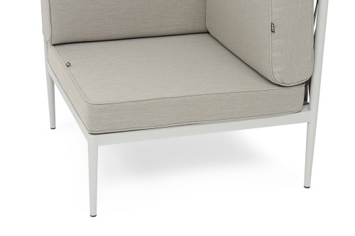 "Касабланка" угловой модуль плетеный из роупа, каркас алюминий светло-серый (RAL7035) муар, роуп серо-коричневый 23мм, ткань бежевая 15052