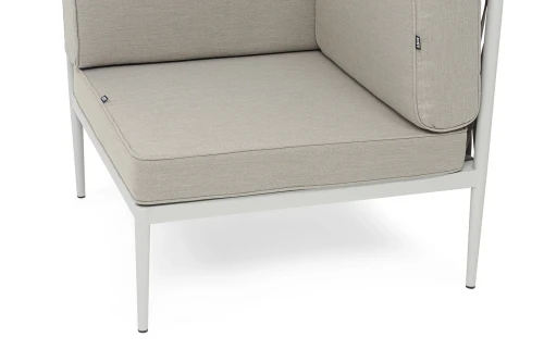 "Касабланка" угловой модуль плетеный из роупа, каркас алюминий светло-серый (RAL7035) муар, роуп серо-коричневый 23мм, ткань бежевая 15052