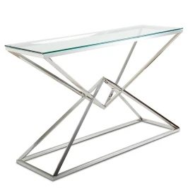 BS-1000 Консольный столик стеклянный 120*40*78, основание нержавеющая сталь хром