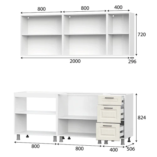 Готовая кухня Грейвуд (без столешницы), Белый, Дуб кремовый