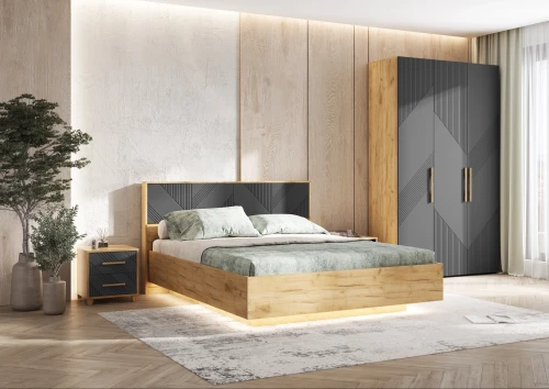 Кровать Ирис с ортопедическим основанием (металл) 1,6м, Браш Графит, Дуб Крафт