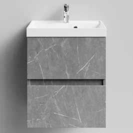 Тумба Бест 50  подвесной, Мрамор Серый софт тач ПВХ 4044-1 Vodok с раковиной в комплекте