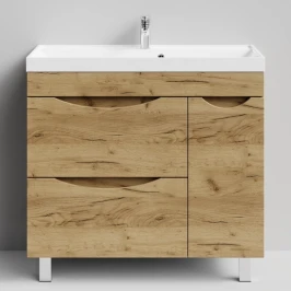 Тумба Лайт 90 напольный, Дуб Тортуга ПВХ 2357-43, 2 ящика, 1 дверь справа Vodok с раковиной в комплекте