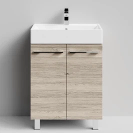 Тумба Мальта 60 напольный, двери, Дубослив ореховый светлый ПВХ 3445 Vodok с раковиной в комплекте