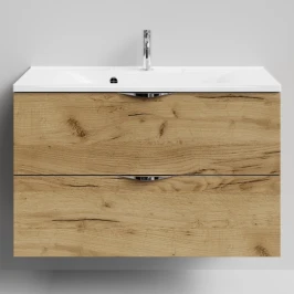 Тумба Марко 90 подвесной, ручки Хром, Дуб Тортуга ПВХ 2357-43 Vodok с раковиной в комплекте