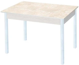 Альфа фотопечать стол обеденный раздвижной / мрамор бежевый/дуб молочный/белый