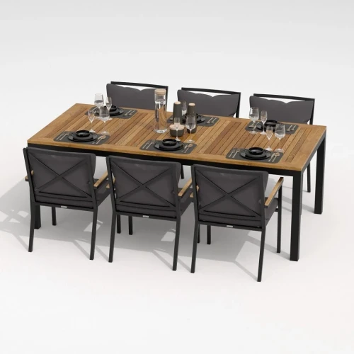 Обеденная группа  TELLA FESTA plus каркас карбон / стол тик 220 / ткань антрацит