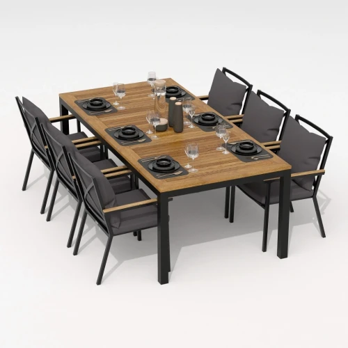 Обеденная группа  TELLA FESTA plus каркас карбон / стол тик 220 / ткань антрацит