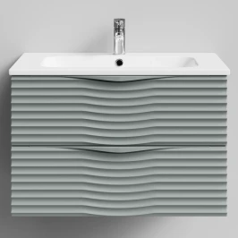 Тумба Эйфория 80 F2, пример RAL 7005 Мышино-серый, матовая, 2 ящика, подвесной Vodok с раковиной в комплекте