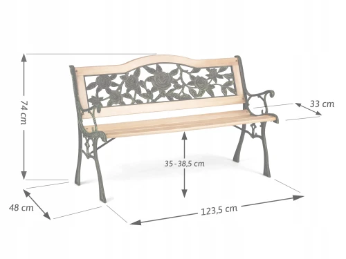 Уличная чугунная скамейка Садовая роза (Garden rose), чугун, лакированный тополь