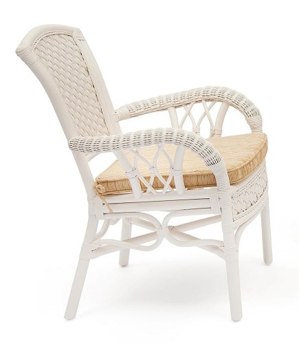 Комплект обеденный "ANDREA" ( стол со стеклом + 4 кресла + подушки) TCH White (белый), Ткань рубчик, цвет кремовый