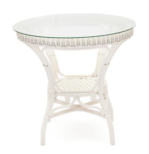 Комплект обеденный "ANDREA" ( стол со стеклом + 4 кресла + подушки) TCH White (белый), Ткань рубчик, цвет кремовый