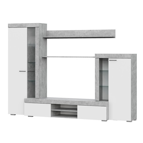 Стенка в гостиную МГС 5, цемент светлый/белый