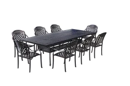 Садовый обеденный комплект из литого алюминия стол Секвойя «Sequoia» 265х113 арт.6367 + 8 кресел Вулкан-2