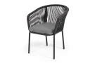 "Марсель" стул плетеный из роупа, каркас алюминий черный муар, роуп темно-серый круглый, ткань темно-серая 027
