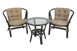 Набор мебели Багамы Мини  арт.CV-14C коричневый, бежевый (2кресла+стол (2 уп.), каркас коричневый, подушки бежевые) "Garden story"