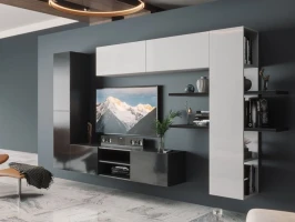 Стенка «Альда», белый/черный/белый глянец