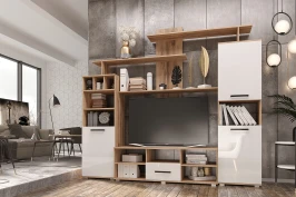 Гостиная Мини, Белый глянец холодный, Дуб крафт