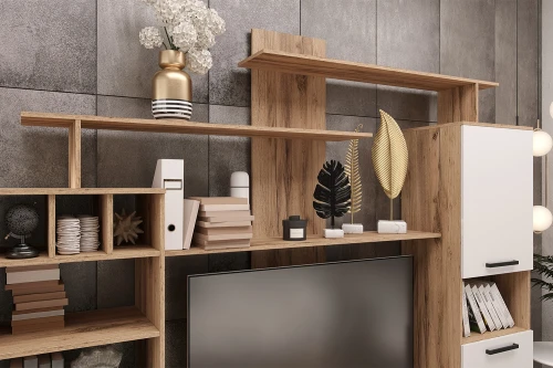 Гостиная Мини, Белый глянец холодный, Дуб крафт