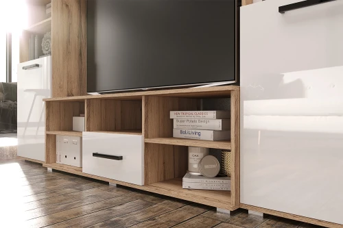 Гостиная Мини, Белый глянец холодный, Дуб крафт