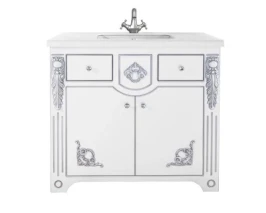 Тумба Версаль 95 напольный, патина серебро, белая Vodok с раковиной в комплекте