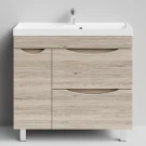 Тумба Лайт 90 напольный, Дубослив ореховый светлый ПВХ 3445, 2 ящика, 1 дверь слева Vodok с раковиной в комплекте