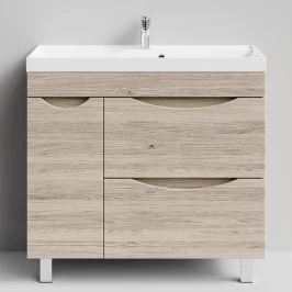 Тумба Лайт 90 напольный, Дубослив ореховый светлый ПВХ 3445, 2 ящика, 1 дверь слева Vodok с раковиной в комплекте