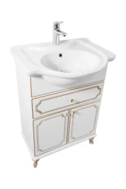 Тумба Мариэль 65 напольный, патина золото, белая Vodok с раковиной в комплекте