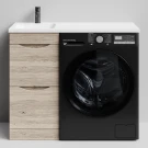 Тумба Смайл 100 напольный, под стиральную машину, левая, Дубослив ореховый светлый ПВХ 3445 Vodok с раковиной в комплекте