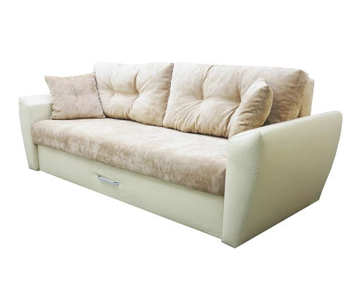 Диван еврокнижка Амстердам 160 ЛЮКС 01 ВЕЛЮР БЕЖЕВЫЙ ЭКОКОЖА БЕЖЕВАЯ.