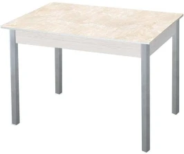Альфа фотопечать стол обеденный раздвижной / мрамор бежевый/дуб молочный/металлик