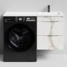 Тумба Смайл 110 подвесной, под стиральную машину, правая, Мрамор Белый натур милк ПВХ 2537 Vodok с раковиной в комплекте Тумба Смайл 110 подвесной, под стиральную машину, правая, Мрамор Белый натур милк ПВХ 2537 Vodok с раковиной в комплекте