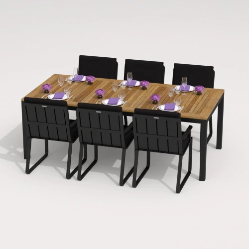 Обеденная группа TELLA  ALBA  каркас карбон / стол тик 200 / ткань черная