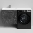 Тумба Смайл 130 подвесной, под стиральную машину, левая, Мрамор Графит софт тач ПВХ 4044-3 Vodok с раковиной в комплекте