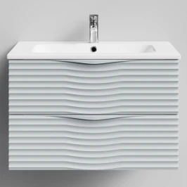 Тумба Эйфория 80 F2, пример RAL 7040 Серое окно, матовая, 2 ящика, подвесной Vodok с раковиной в комплекте