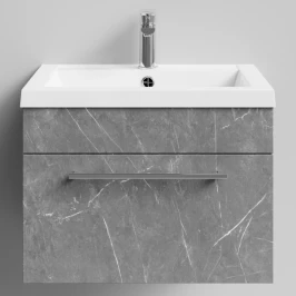 Тумба Элис 58 подвесной, 1 ящик, Мрамор Серый софт тач ПВХ 4044-1 Vodok с раковиной в комплекте